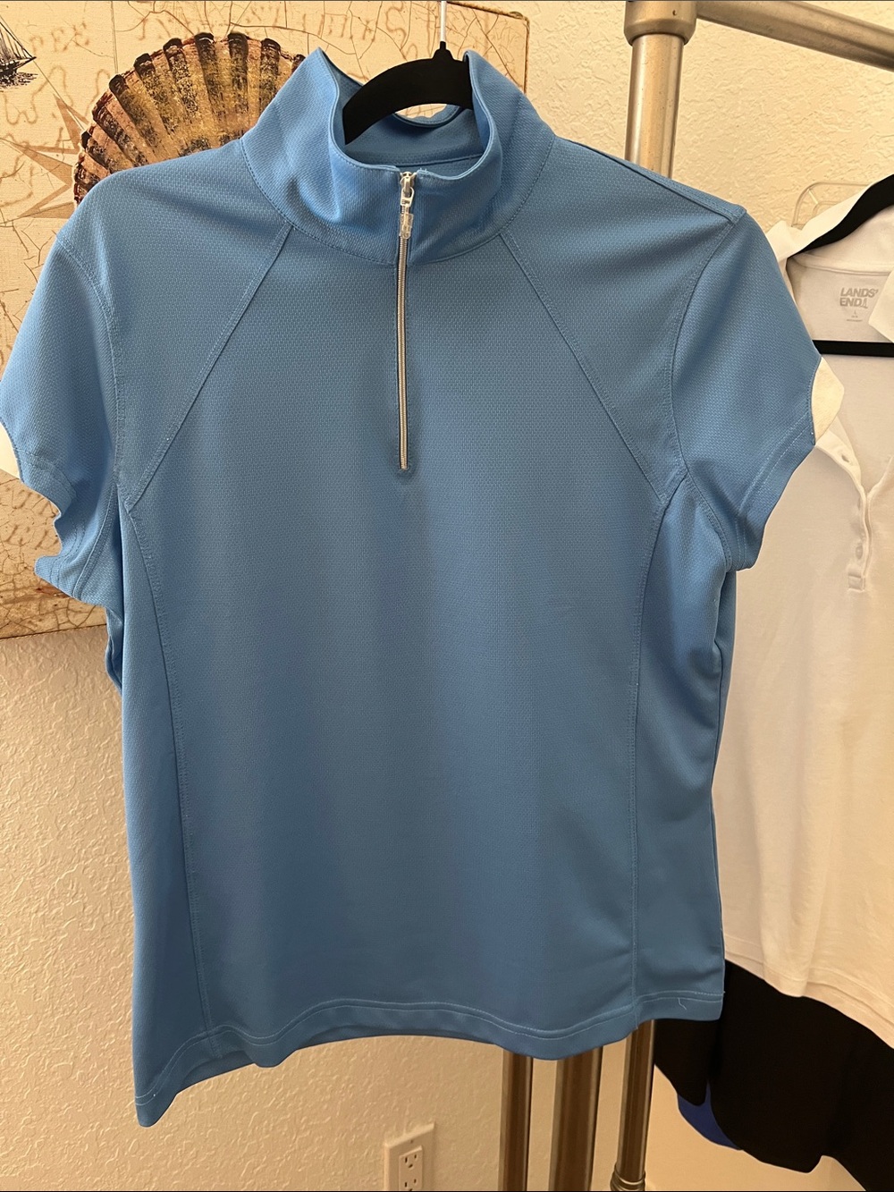 Antigua Women's Sky Blue Short-Sleeve Half-Zip Mock Neck Top